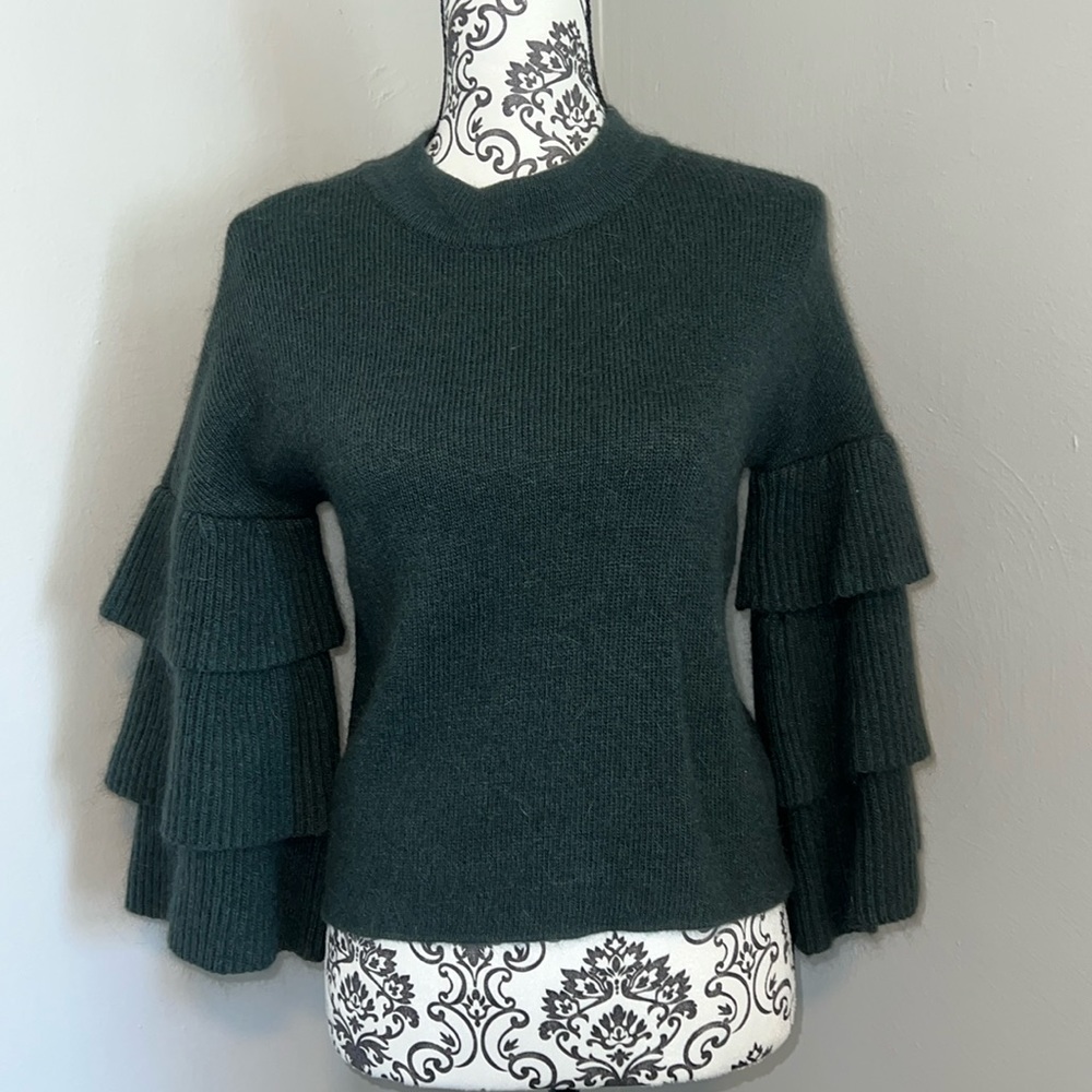 Forest green sweater with layered butterfly sleeves